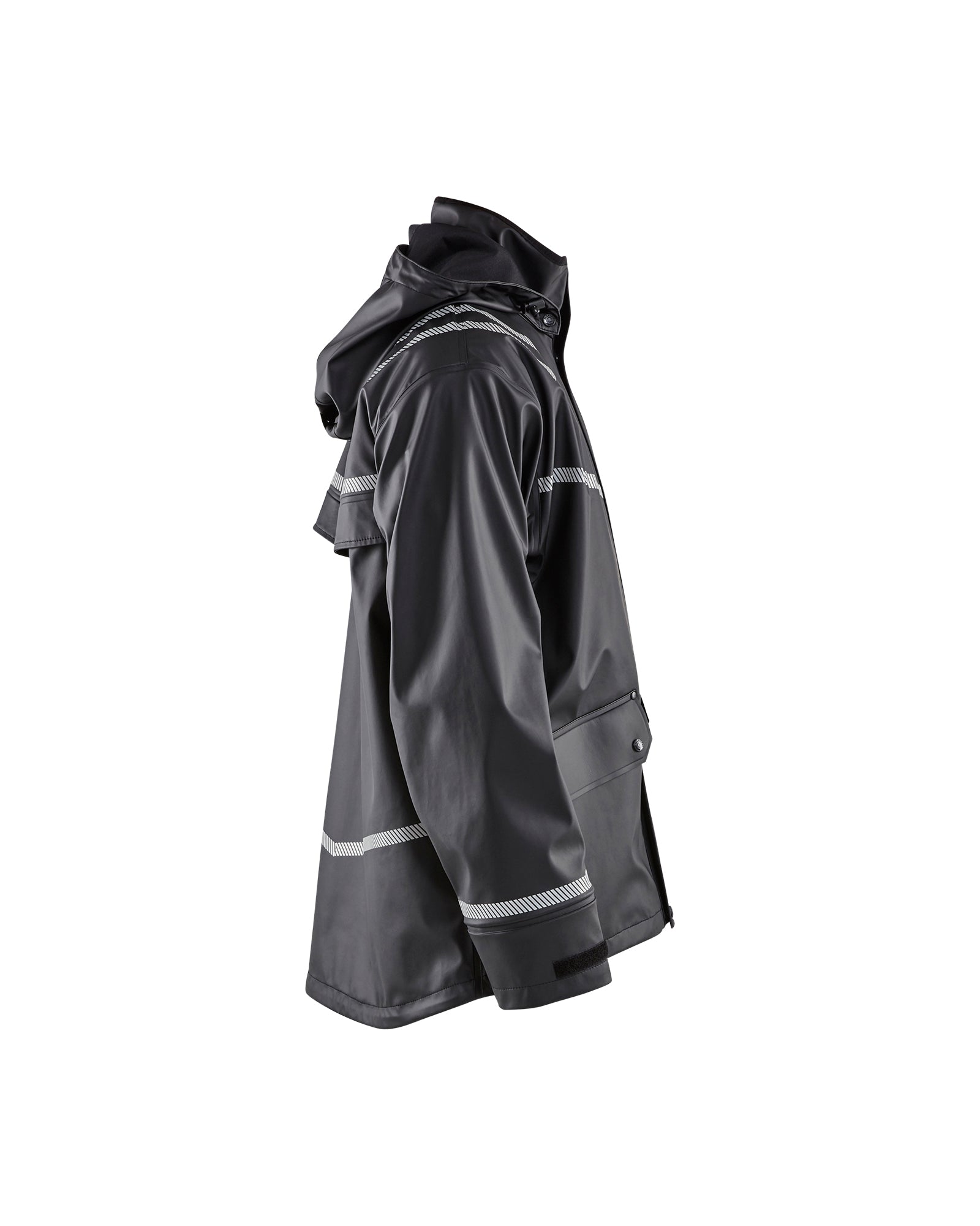 Hooded Rain Jacket with Reflective Details - Black