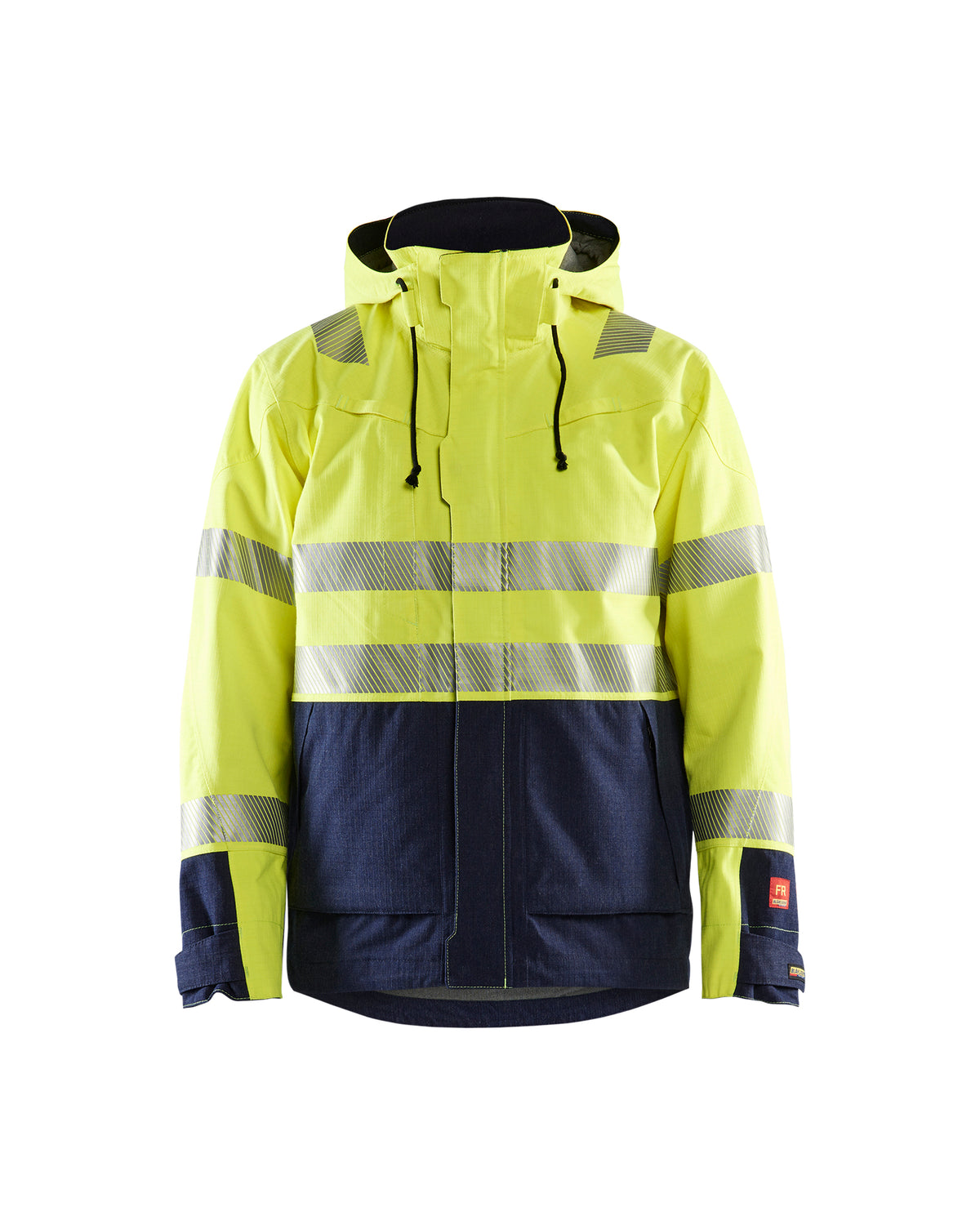 Flame Resistant Hi-Vis Shell Jacket - Yellow Hi-viz/Navy blue