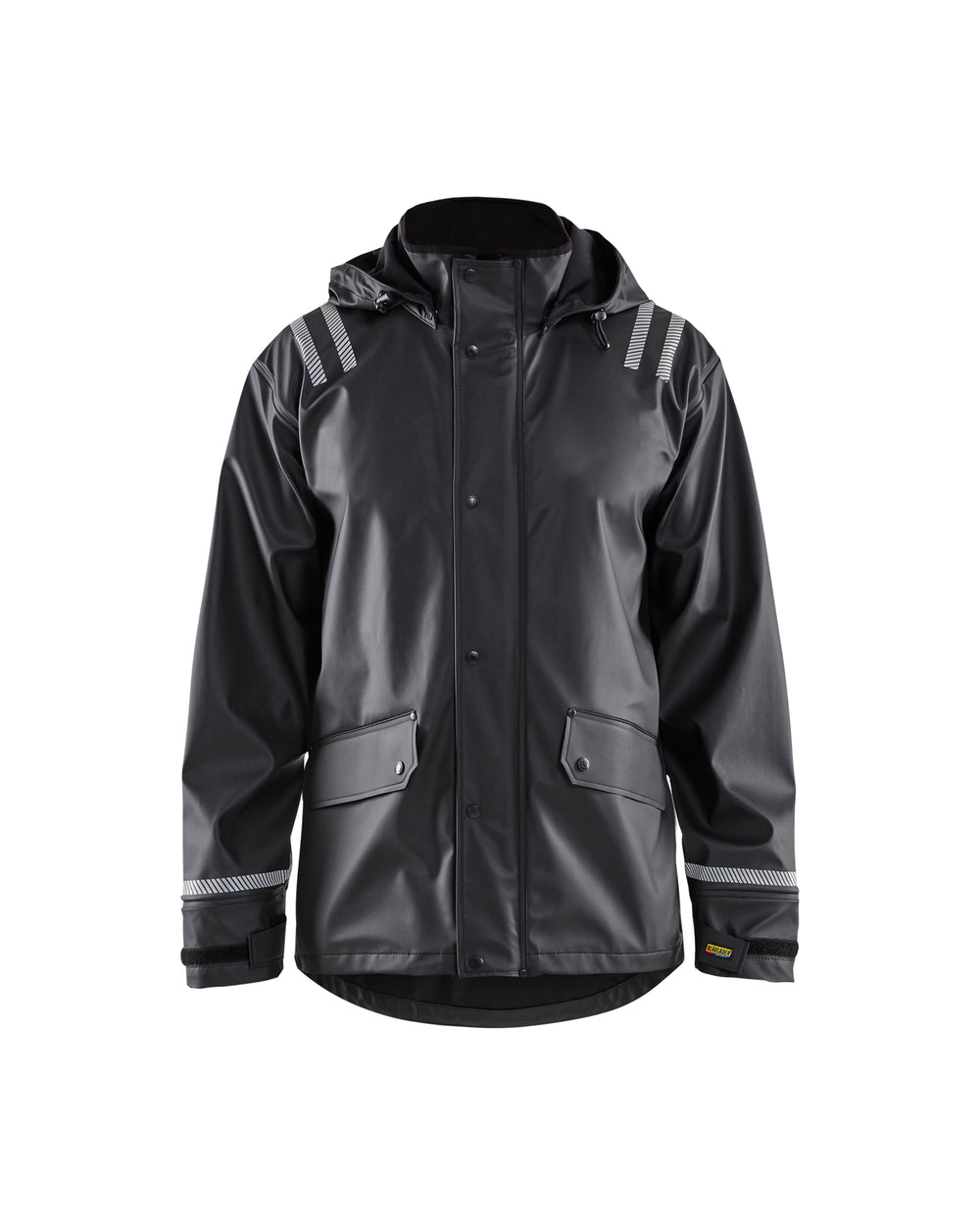 Hooded Rain Jacket with Reflective Details - Black