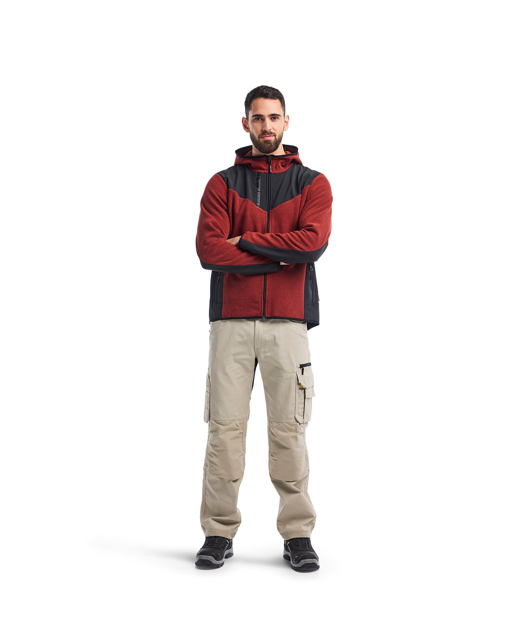 Knitted Fleece Lined Jacket - Burned Red/Black