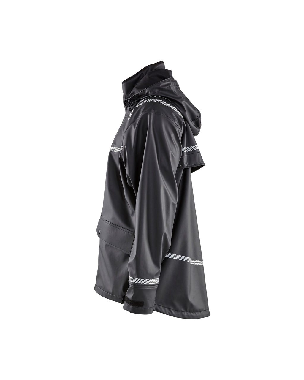 Hooded Rain Jacket with Reflective Details - Black