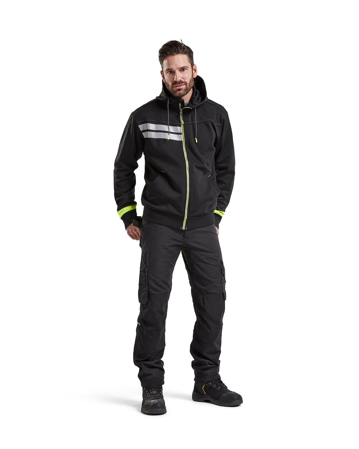 Visibility Full Zip Hoodie - Black/Yellow Hi-viz