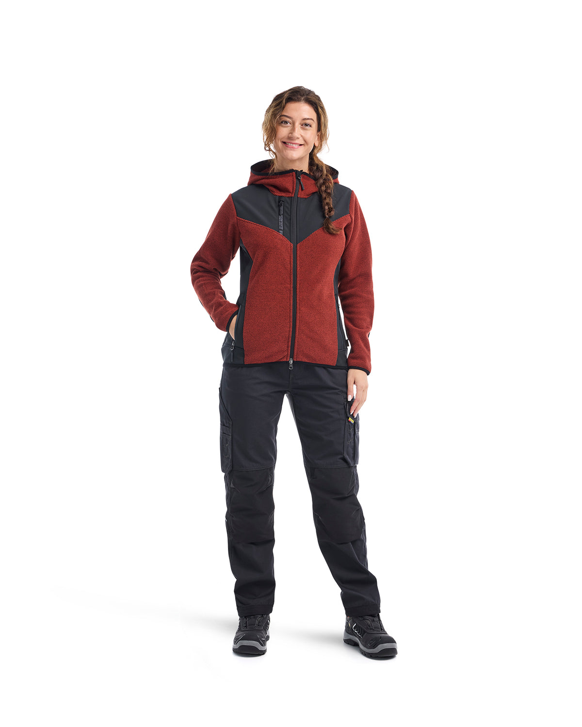 Women's Knitted Fleece Lined Jacket - Burned Red/Black