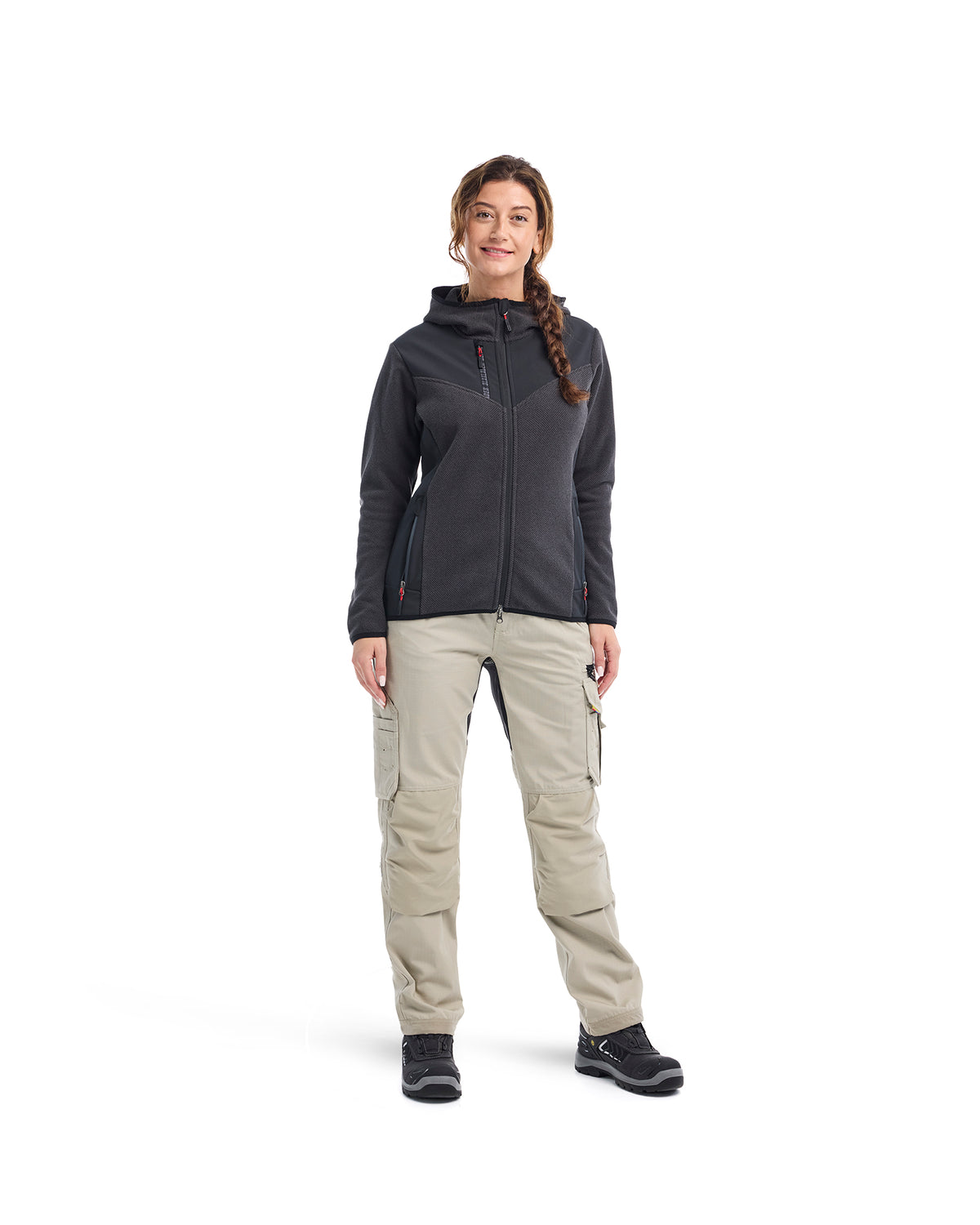 Women's Knitted Fleece Lined Jacket - Dark grey/Black