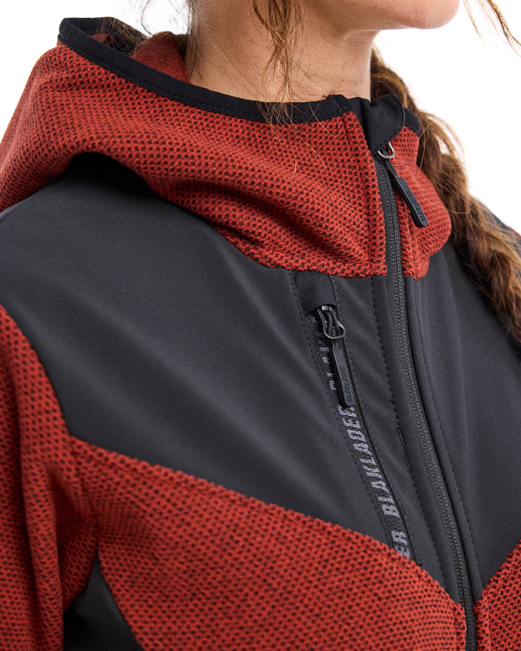 Women's Knitted Fleece Lined Jacket - Burned Red/Black