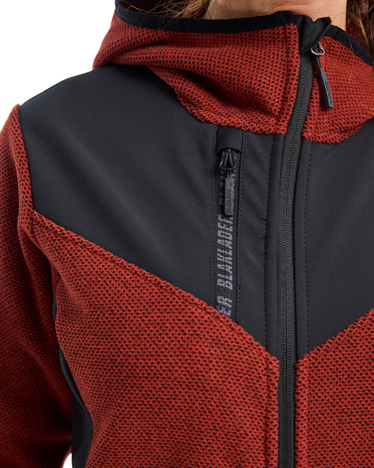 Women's Knitted Fleece Lined Jacket - Burned Red/Black